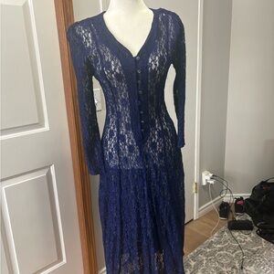 Vintage Elegant Navy Lace Dress